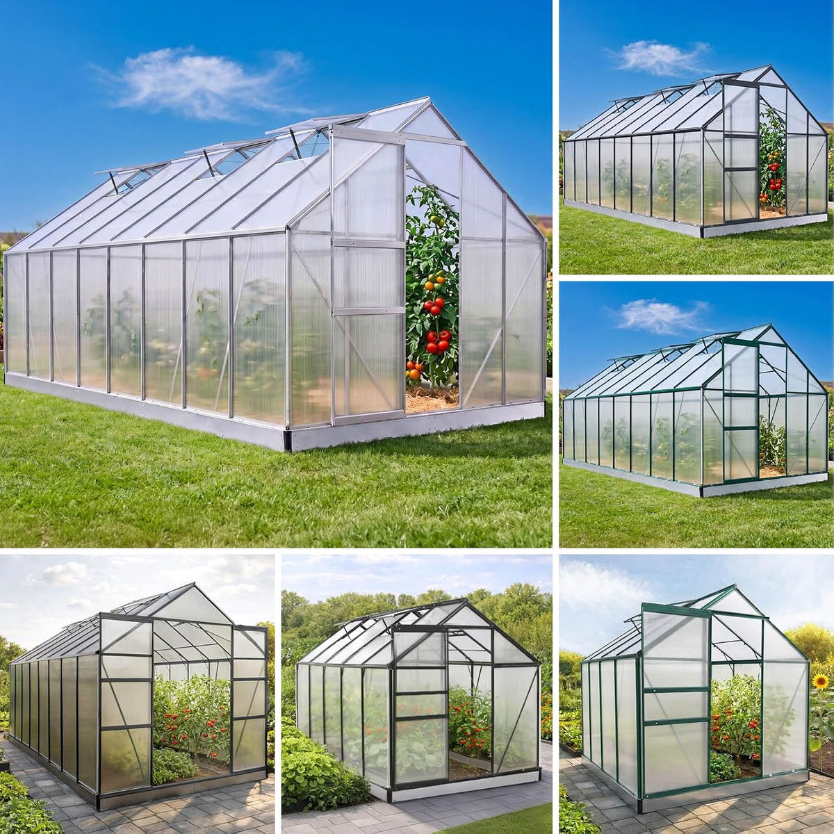 Estufa de jardim, BRAST, Gew, 195 cm, 205 cm, 235 cm, 248 cm, com rodas, aço, alumínio, Prateado, para utilização no exterior