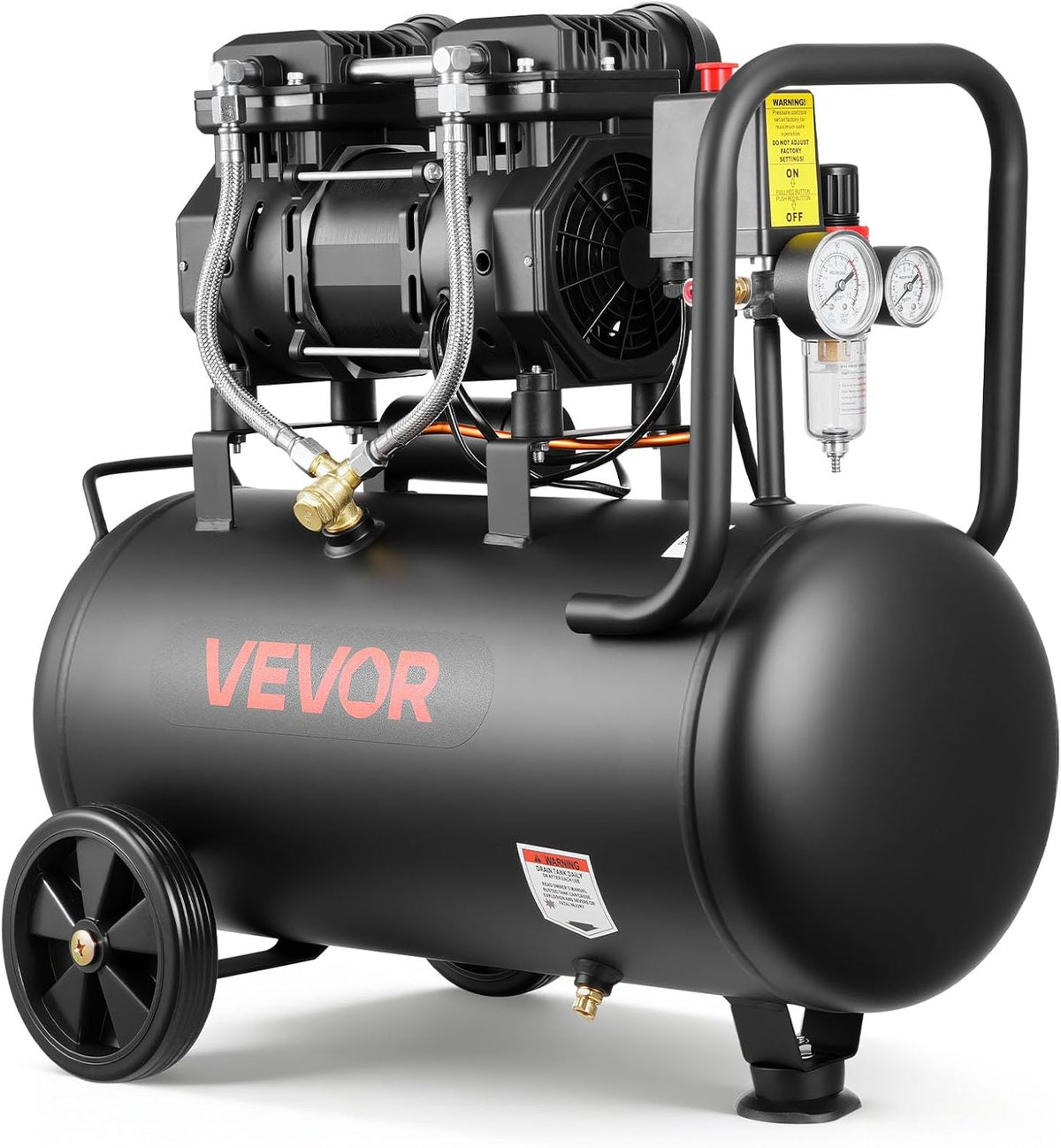VEVOR, Compressor de ar, 30 L, 126 L, 6,2 bar, 8 bar, com rodas, aço, madeira, Natural, para trabalhos de manutenção