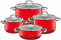 Conjunto de panelas, Silit, Passion, 16 cm, 2,0l, 20 cm, 3,7l, 24 cm, aço, vidro, Vermelho, para a cozinha