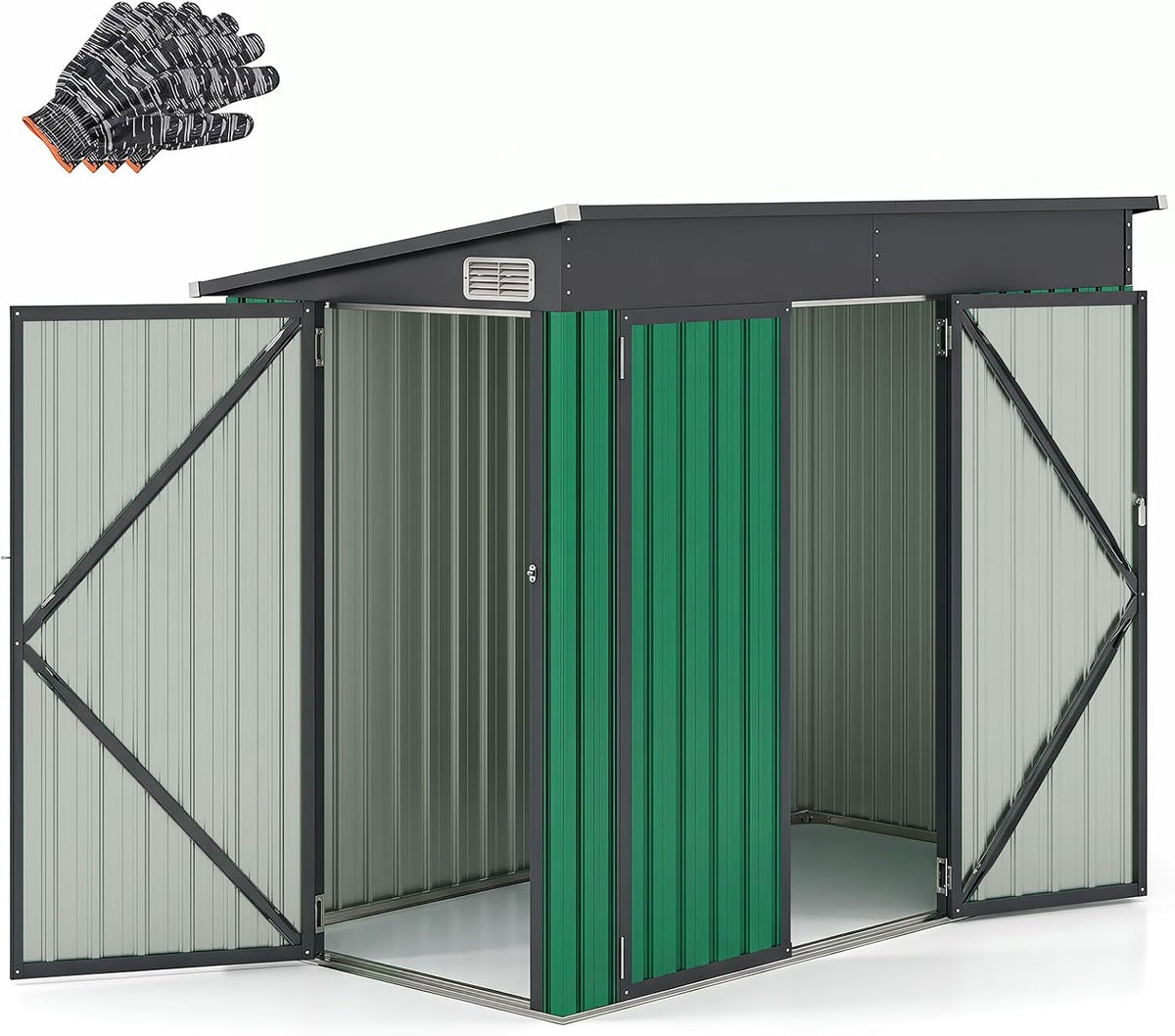 Abrigo de jardim, COSTWAY, Gartenhaus, resistente à água, metal, Verde, para utilização no exterior