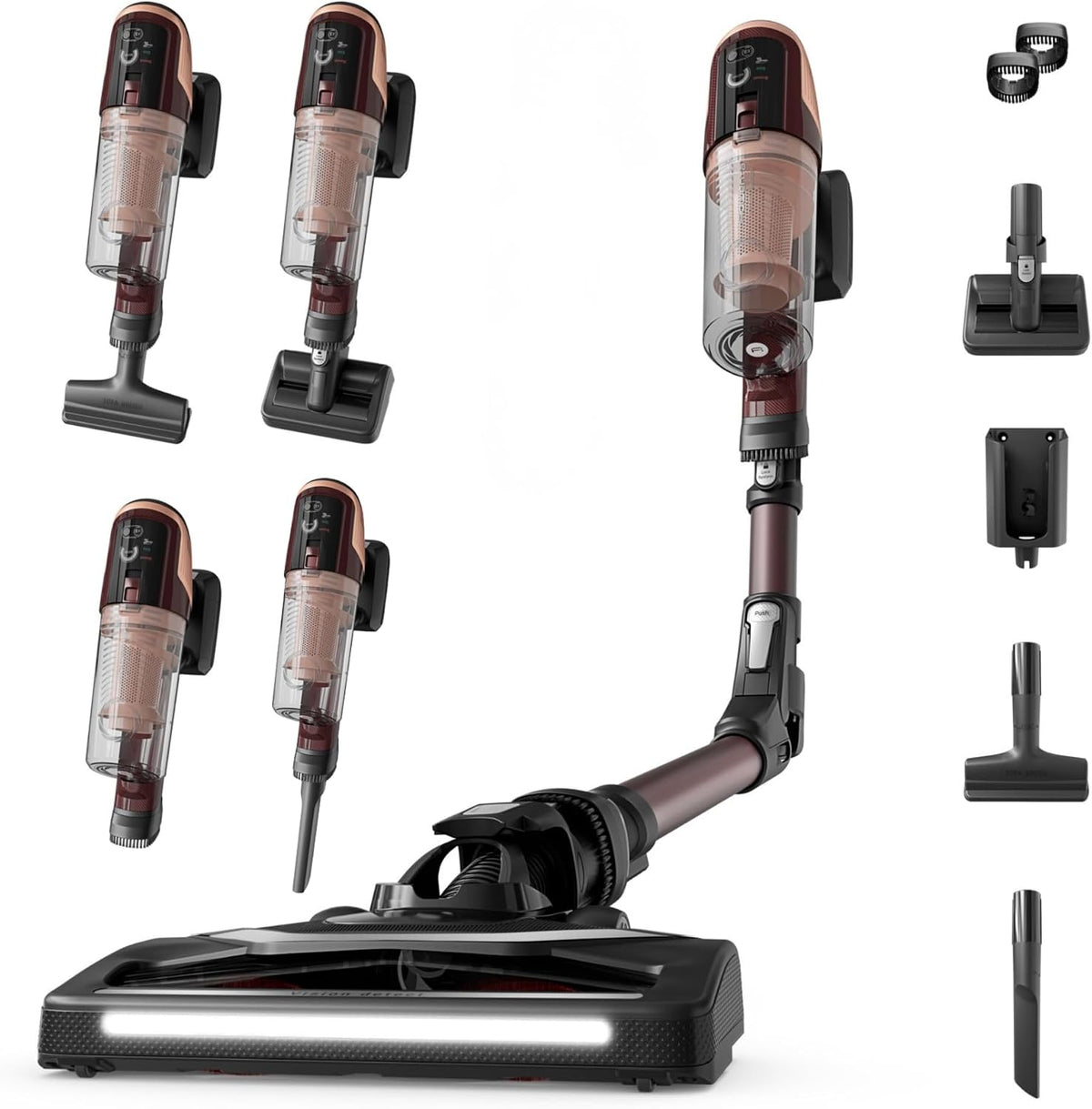 Aspirador vertical, Rowenta, 5,9 kg, com iluminação LED, com prateleiras, Bordô, para uso diário