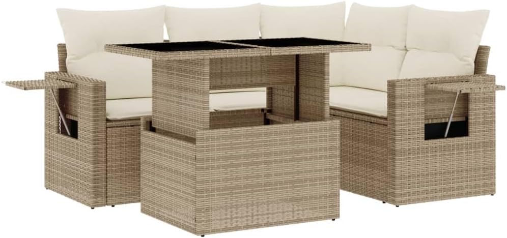 Conjunto de mobiliário de jardim, vidaXL, ratã, Bege, para jardim e exterior