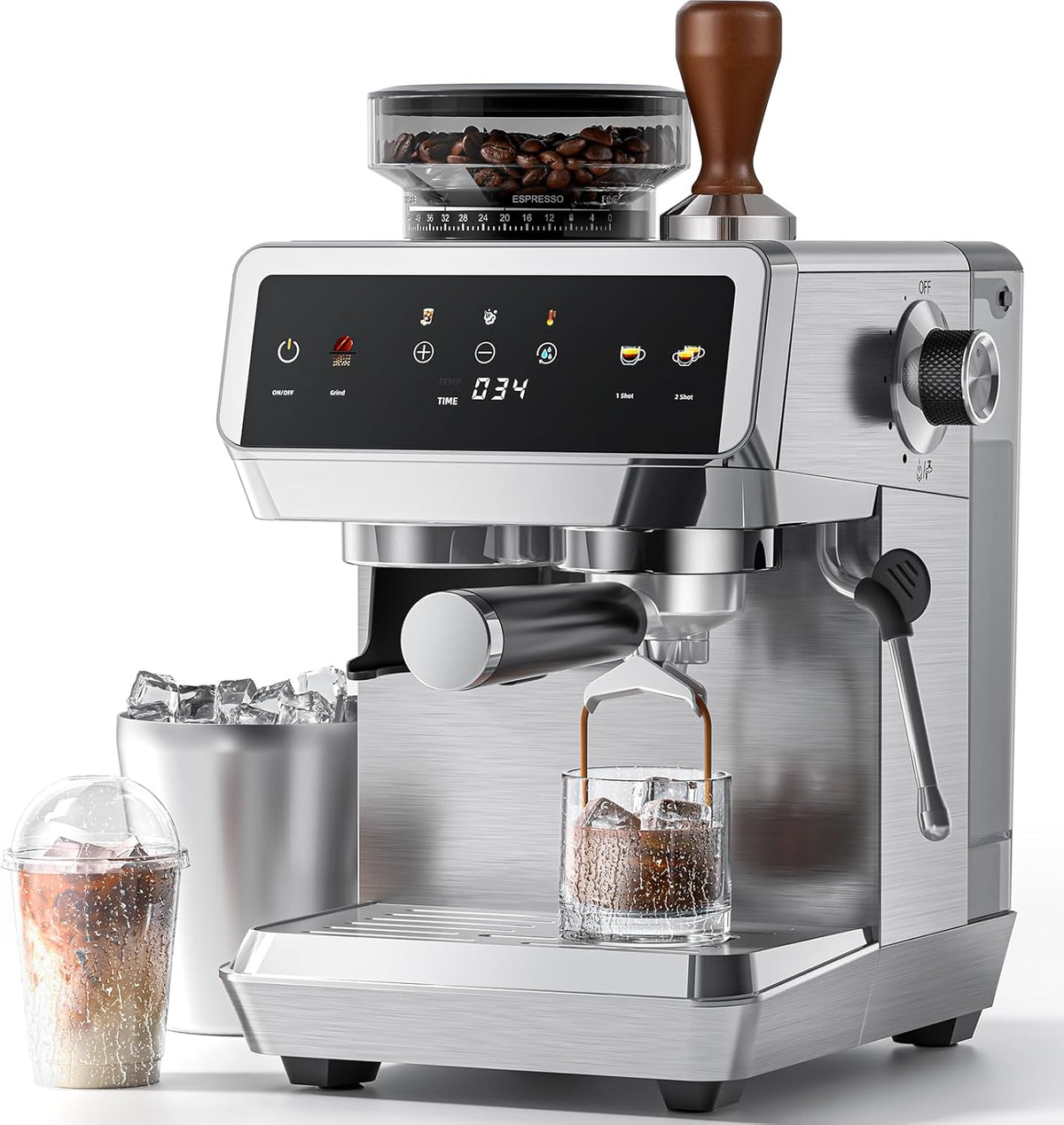 Máquina de café expresso, AMZCHEF, Siebtr, regulável, aço inoxidável, aço, Prateado, para a cozinha