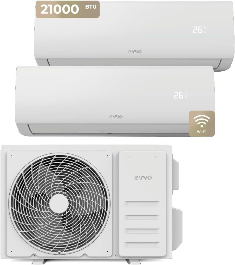 Ar condicionado split, EVVO, CLIMA, 21.000 BTU, 24 L, 8 velocidades, com comando à distância, com iluminação LED, com controlo por aplicação
