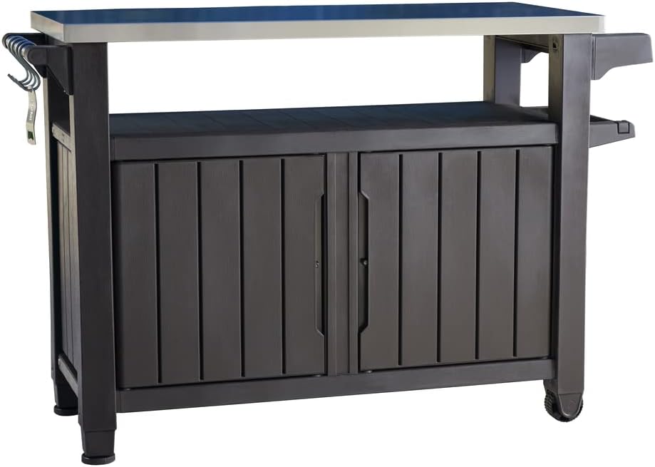 Móvel, Keter, 6 cm, 134 × 51.7 × 89.6 cm, com prateleiras, com rodas, aço inoxidável, aço, Cinzento, para a sala