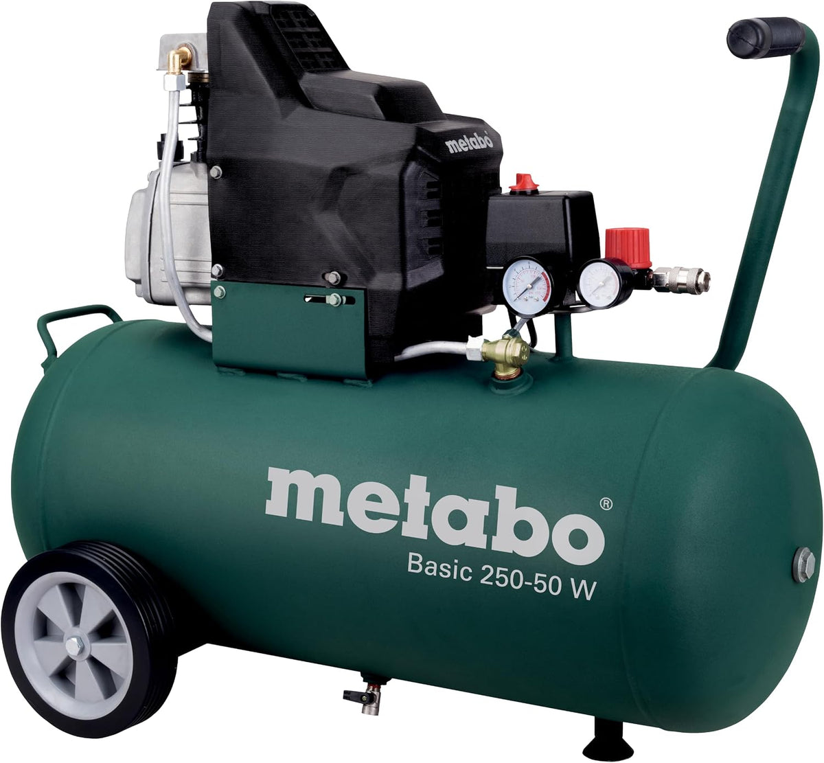 Compressor de ar, metabo, Basic, 50 W, 50 l, 8 bar, com rodas, Mehrfarbig, para trabalhos de manutenção