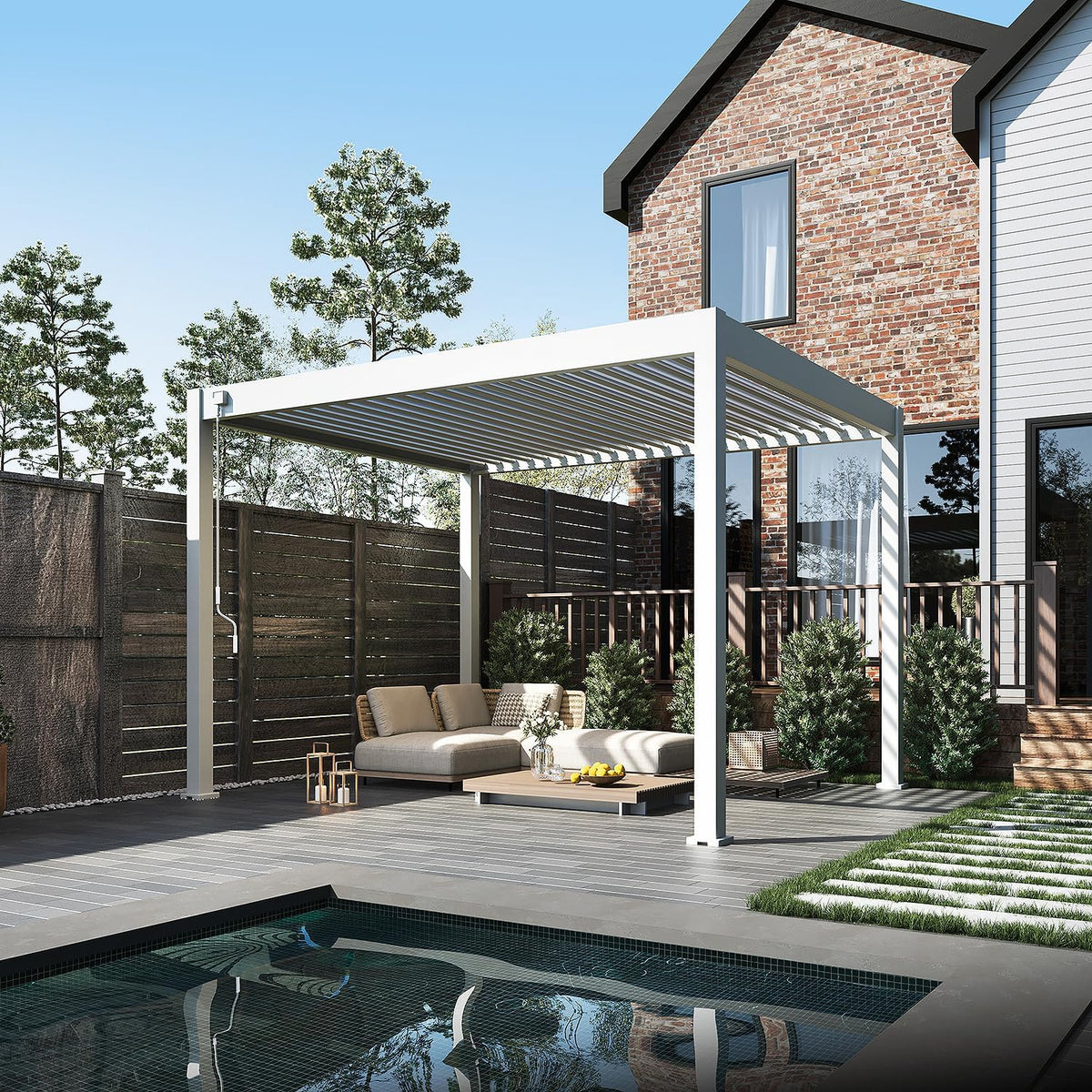 Tenda de jardim, Weide SONNENSCHUTZ, 3 × 3,6 m, alumínio, madeira, Branco, para utilização no exterior