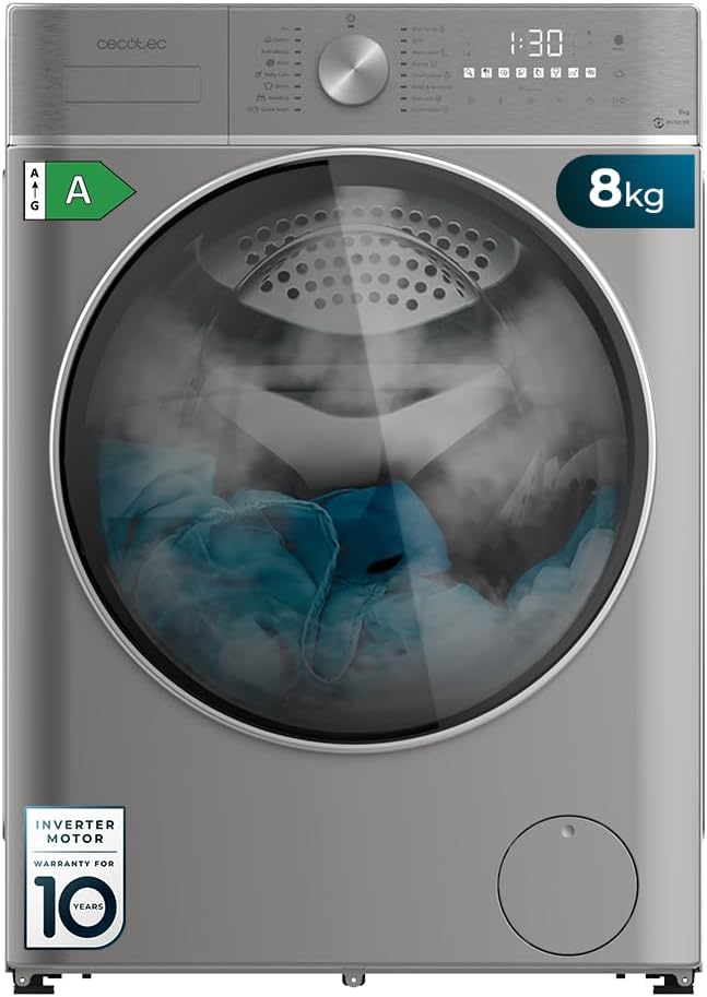 Cecotec, Máquina de lavar e secar roupa, 8 Kg, 5 Kg, 1400 rpm, 16 programas, Classe A, tecido, Multicolor, para uso diário
