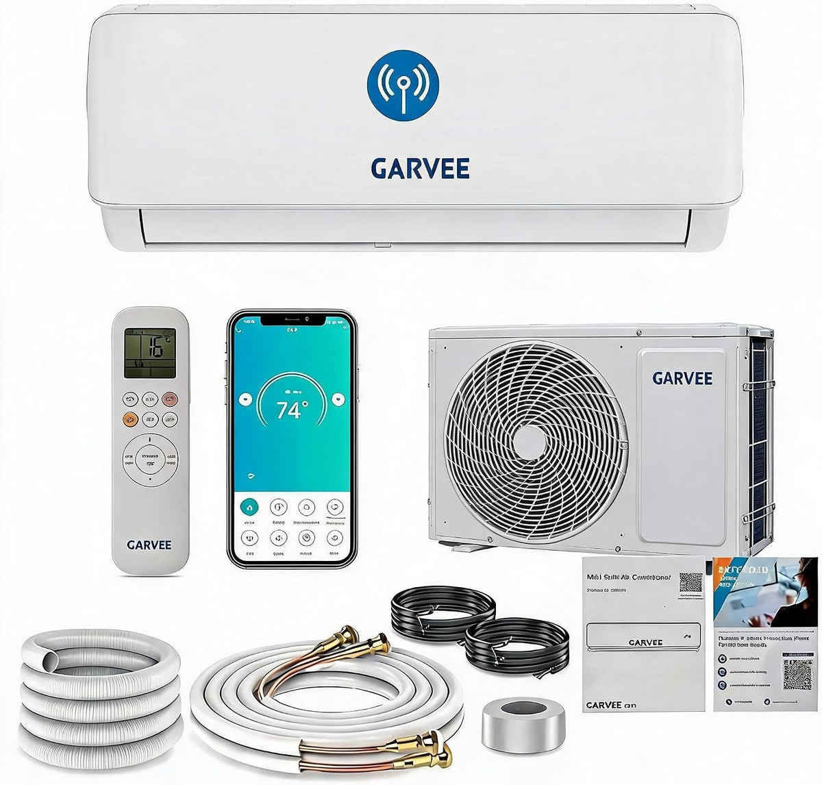 Ar condicionado split, GarveeMore, 220-240V, 18000 BTU, 240 V, com comando à distância, com controlo por aplicação, plástico, Vermelho