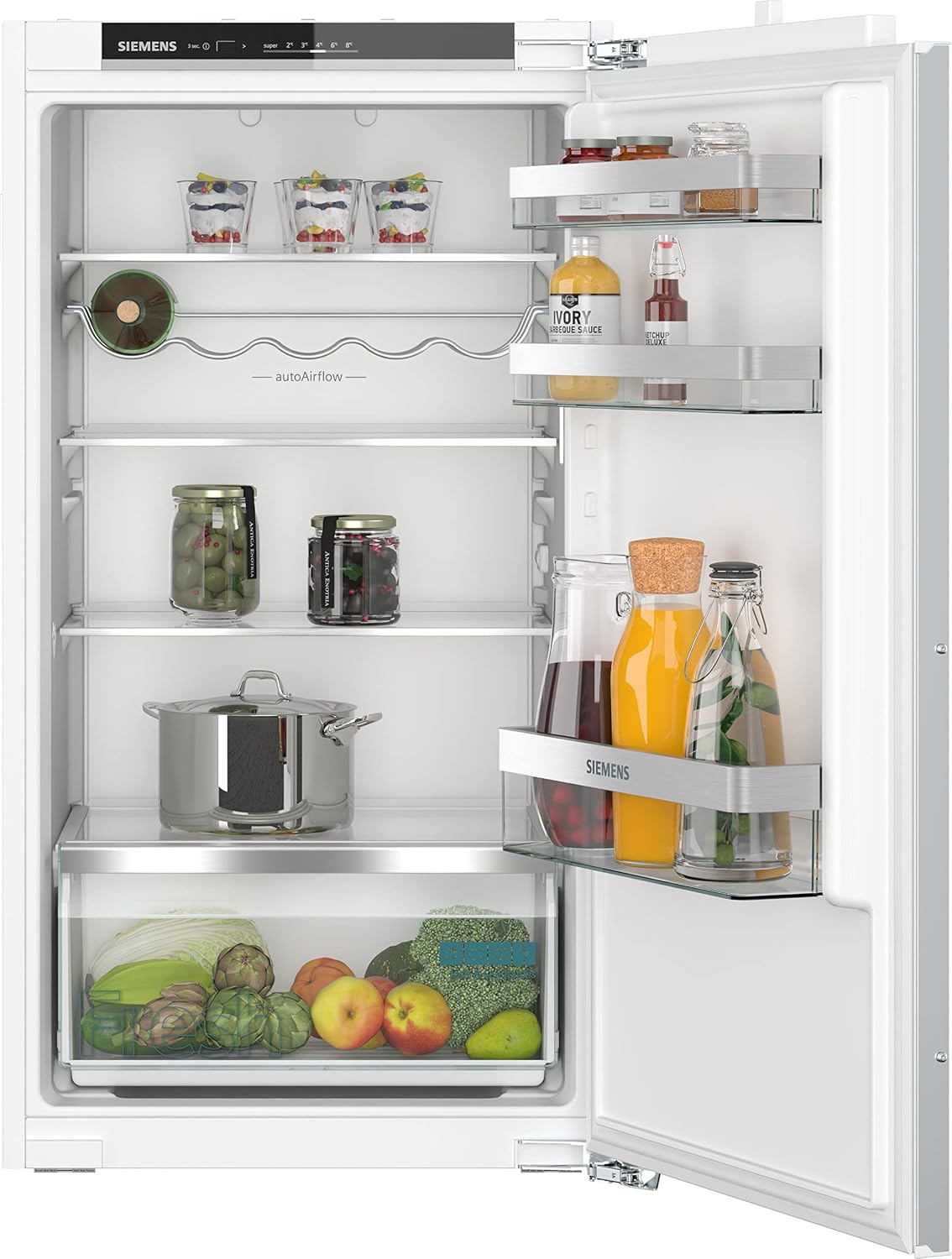 SIEMENS, Frigorífico combinado, KI31RVFE0, 56 cm, 165 L, 102 × 56 cm, com iluminação LED, com gavetas, com prateleiras, aço inoxidável, aço, Prateado
