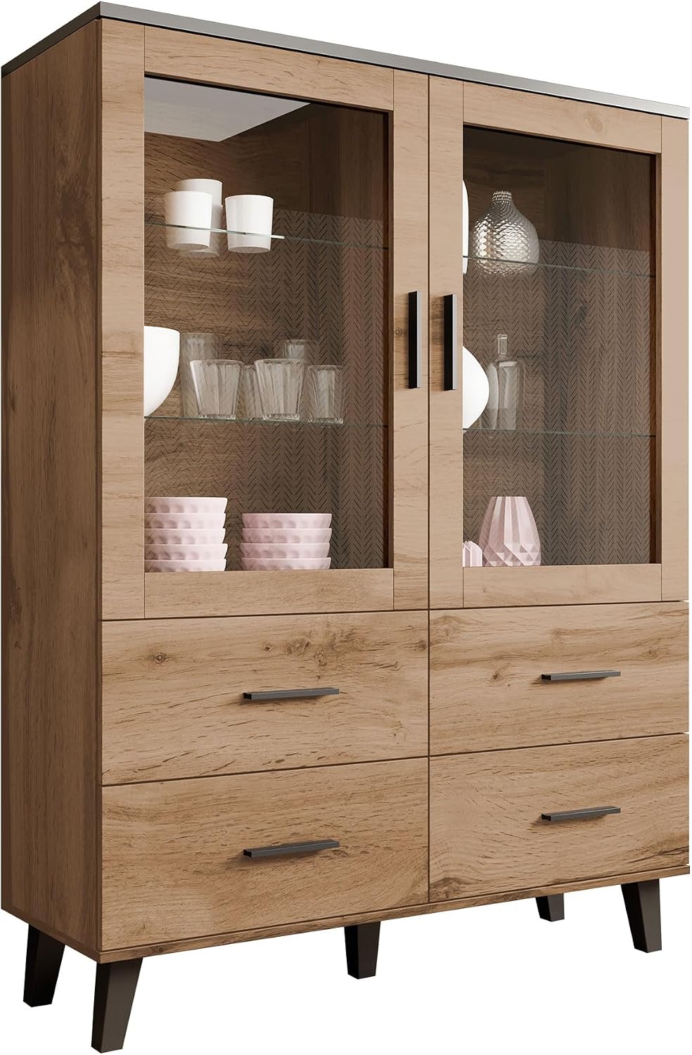 Vitrine, Mirjan24, 120 cm, 160 cm, 45 cm, com gavetas, com prateleiras, com portas, madeira, plástico, Preto, para uso diário