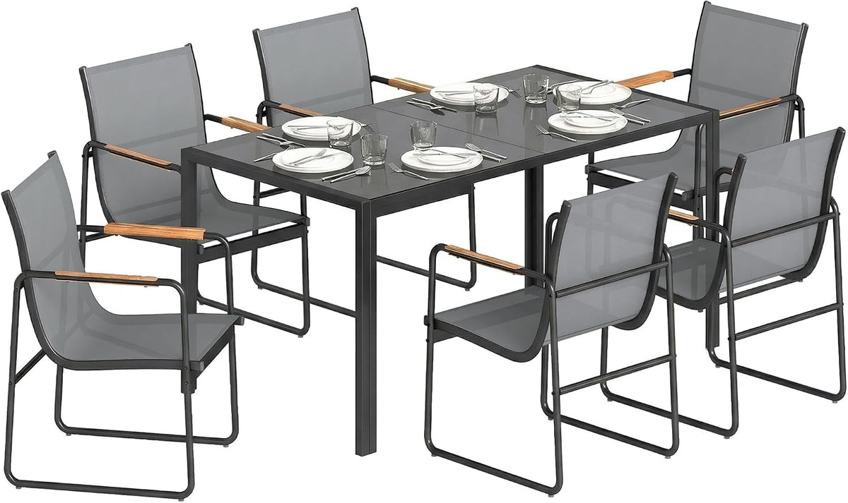 Conjunto de jardim, Outsunny, 43 cm, 120 kg, 50 kg, 53 × 59 × 83 cm, 150 × 80 × 73 cm, 45 × 41 cm, aço, vidro, Cinzento, para jardim e exterior