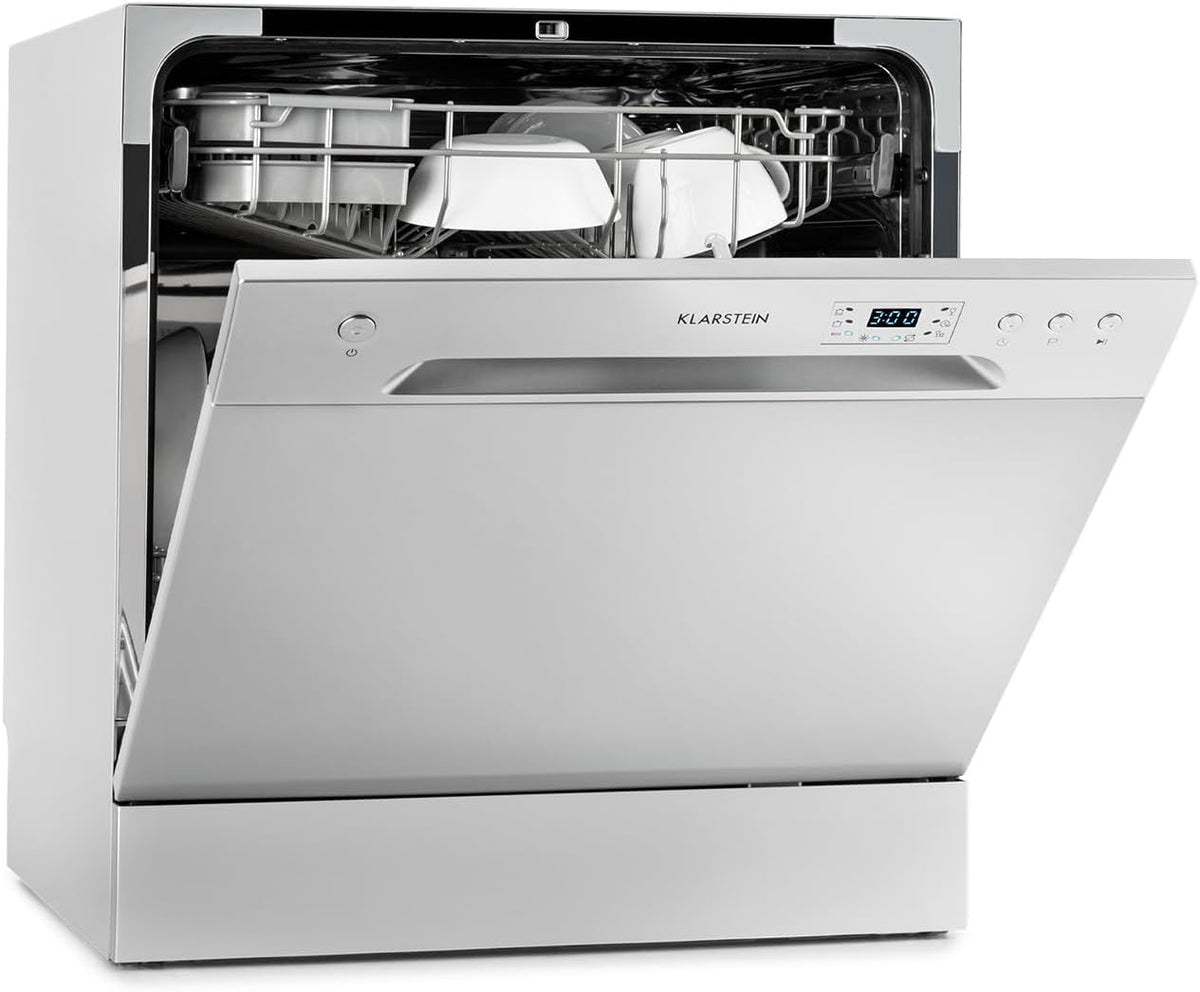 Máquina de lavar loiça compacta, KLARSTEIN, 6 Programas, 27 cm, 49,9 kg, 8 Pessoas, aço, vidro, Multicolor, para uso diário