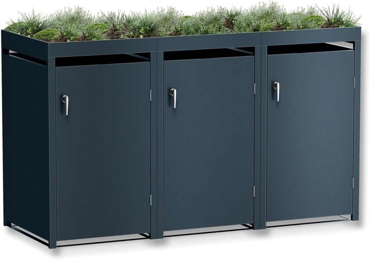 Abrigo para contentores, Metzler, 240L, 80,00 cm, 112,50 kg, 204,00 × 124,20 × 80,00 cm, aço, Antracite, para utilização no exterior