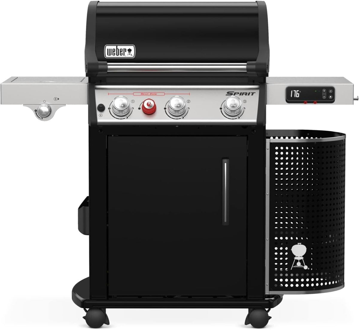 Grelhador a gás, Weber, Spirit, com rodas, aço inoxidável, aço, Preto, para utilização no exterior
