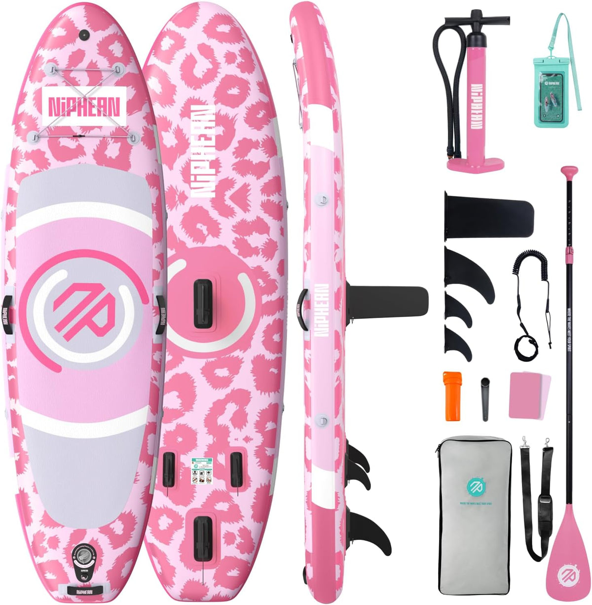 Prancha de paddle insuflável, niphean, Stand, 8kg, 180kg, 305 × 83 × 15cm, resistente à água, regulável, Mehrfarbig, para uso diário