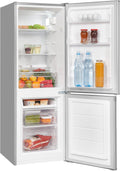 Frigorífico combinado, Exquisit, 173 L, 5 × 50 × 56 Cm, Classe E, regulável, com iluminação LED, com gavetas, vidro, Prateado, para uso diário