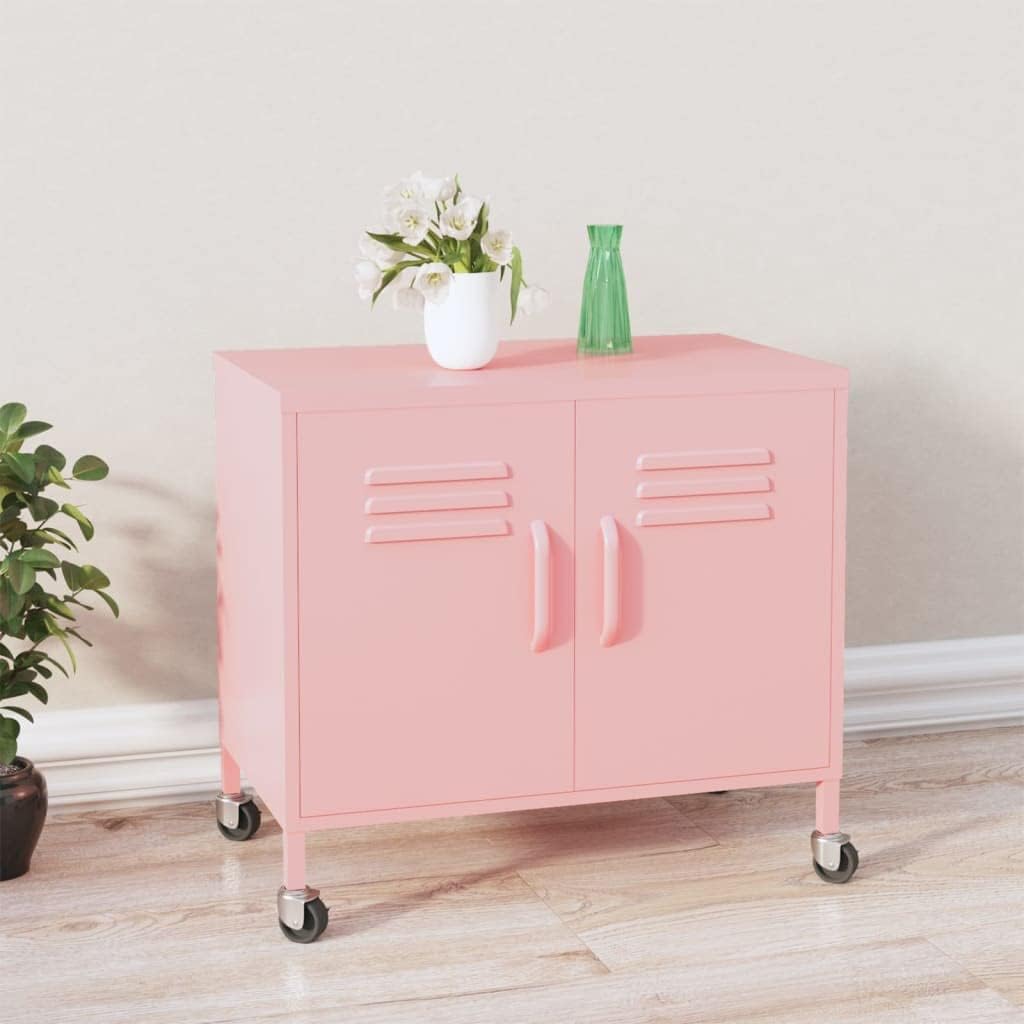 Armário de arrumação, Generisch, Lagerschrank, 60 × 35 × 56 cm, 56 cm, regulável, com rodas, com prateleiras, aço, Rosa, para uso diário