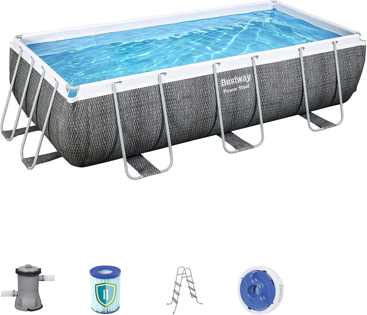 Piscina desmontável, Bestway, 56721, 2.006 L, 404 × 201 × 100 cm, ratã, Cinzento, para jardim e exterior