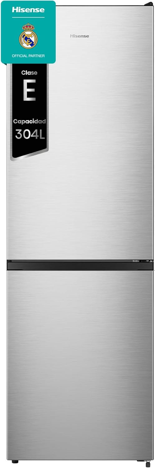 Frigorífico combinado, Hisense, RB390N4ACE, 304 L, 186 cm, 39 dB, Classe E, com gavetas, Prateado, para uso diário