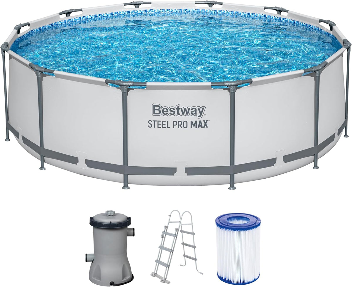 Piscina desmontável, Bestway, 100 cm, 366 × 100 cm, aço, plástico, Cinzento, para jardim e exterior