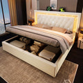 Cama, Ktipm, 140 × 200 cm, 200 cm, com iluminação LED, aço, madeira, Bege, para o quarto