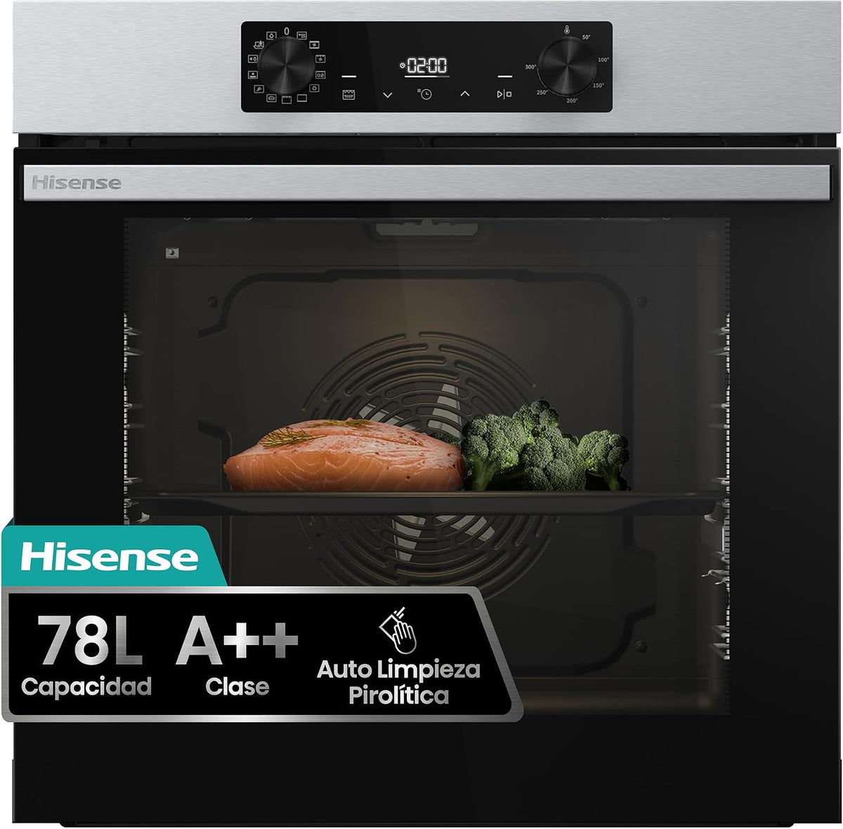Forno de encastre, Hisense, BI64216EPX, 78 L, 57 cm, Classe A++, Prateado, para a cozinha
