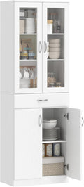 HOMCOM, Armário de arrumação, 180 cm, 60 × 35 × 180 cm, regulável, com prateleiras, com portas, vidro, painel de madeira, Branco, para uso diário