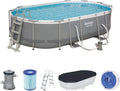 Piscina desmontável, Bestway, 107 cm, 488 × 305 × 107 cm, dobrável, aço, Cinzento, para jardim e exterior