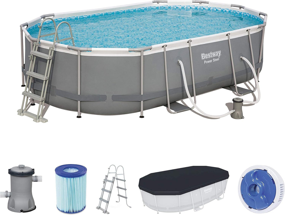 Piscina desmontável, Bestway, 107 cm, 488 × 305 × 107 cm, dobrável, aço, Cinzento, para jardim e exterior