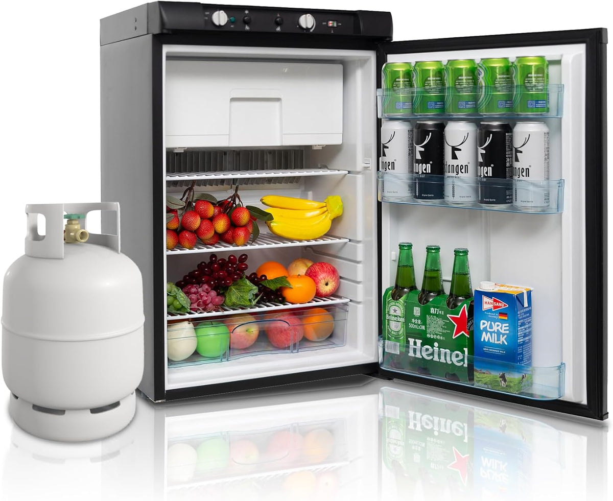 Frigorífico combinado, Techomey, 100 L, 12 v, 220 v, 85 L, 15 L, 52.3 cm, com iluminação LED, com prateleiras, Multicolor, para uso diário