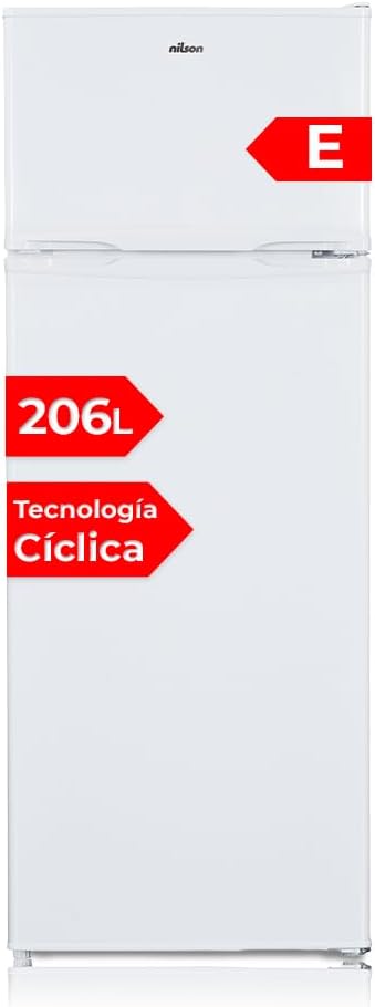 Frigorífico combinado, NILSON, NF145500E, 206 L, Classe E, Branco, para uso diário