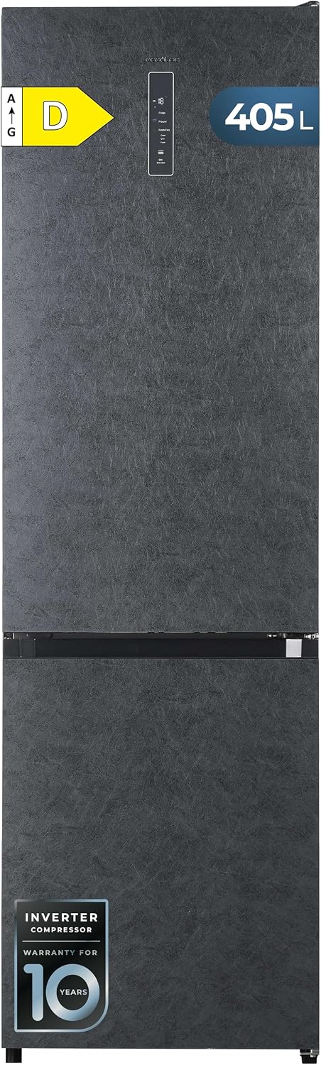 Cecotec, Frigorífico combinado, 405 L, 200 cm, 60 cm, Classe D, com iluminação LED, vidro, Cinzento, para uso diário