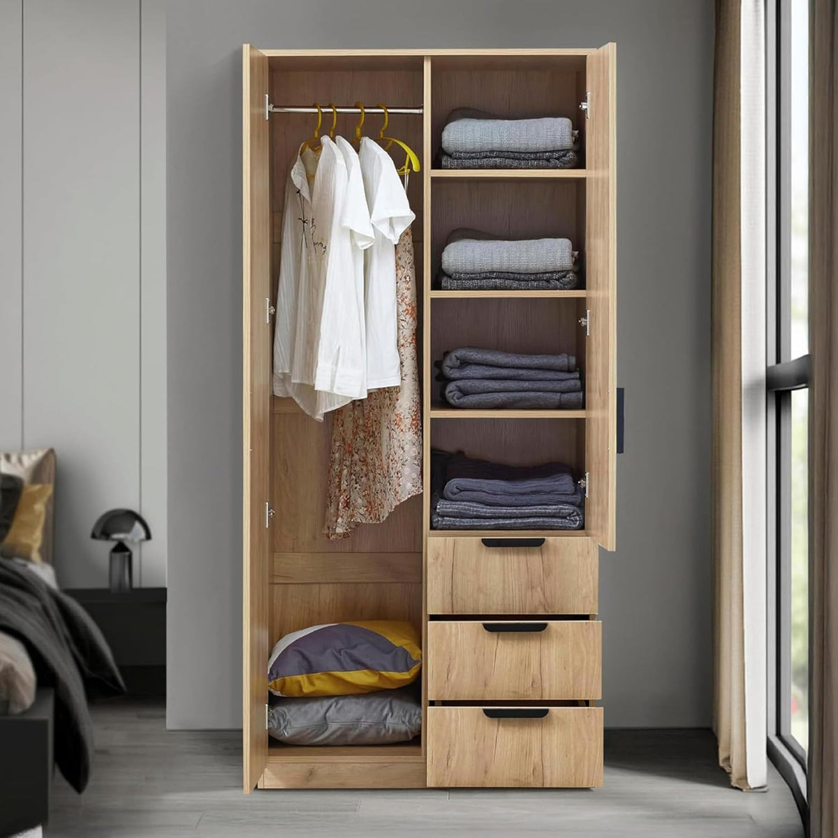 Roupeiro, en.casa, 52 cm, 176 × 80 × 52 cm, com gavetas, com prateleiras, com portas, Mehrfarbig, para o quarto