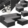 Conjunto de mobiliário de jardim, tectake, 6 cm, ratã, vidro, Preto, para jardim e exterior