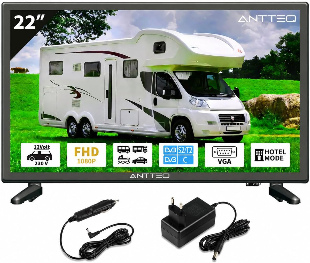 Televisor, Antteq, AE22H5C, 55 cm, 12 V, 230 V, 11,6 kg, com iluminação LED, Prateado, para a sala
