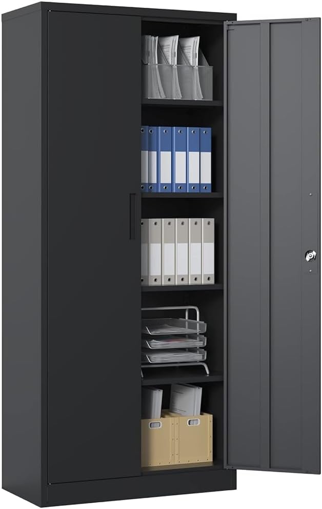 Armário de arrumação, BIZOEIRON, 40 cm, 180 × 80 × 40 cm, 180 cm, altura regulável, regulável, com portas, aço, Preto, para uso diário