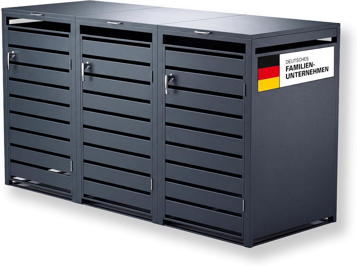 Abrigo para contentores, Metzler, 240L, 80,00 cm, 70,40 kg, 198,50 × 116,30 × 80,00 cm, aço, Antracite, para utilização no exterior