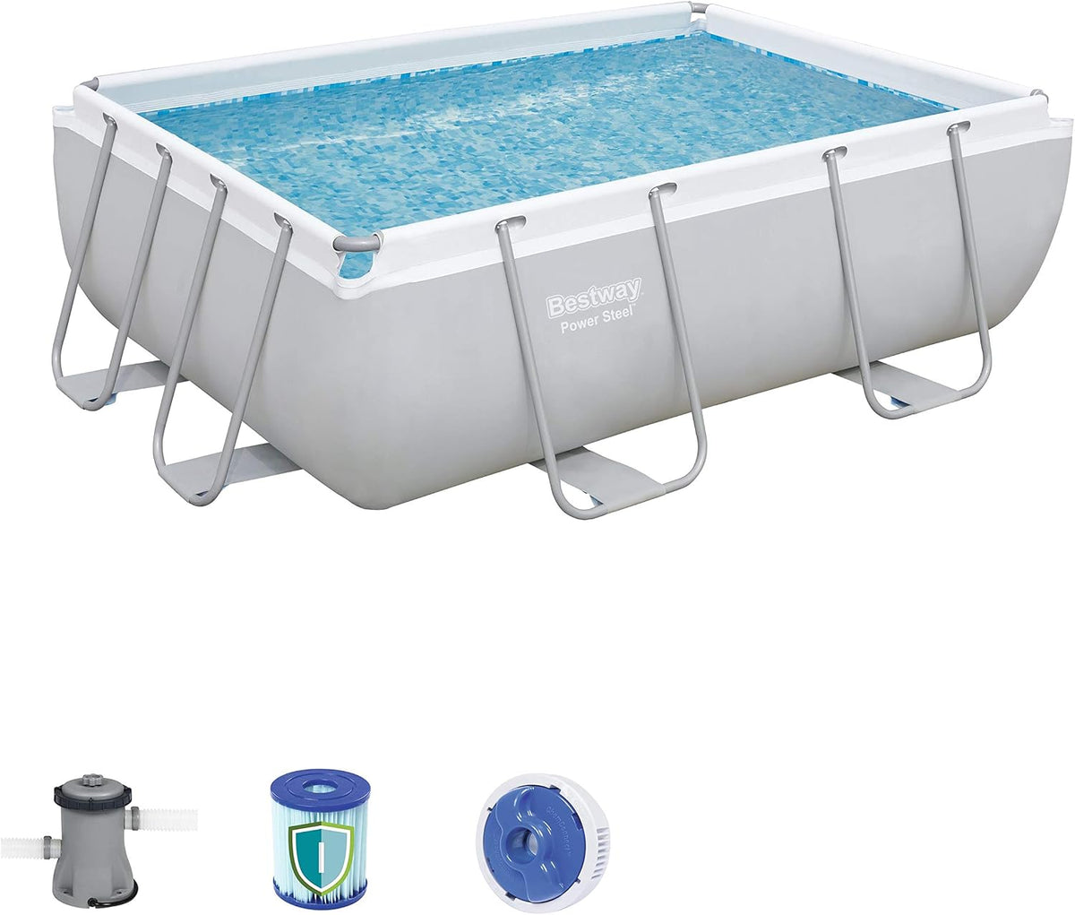 Piscina desmontável, Bestway, 56629, 84 cm, 282 × 196 × 84 cm, dobrável, aço, Cinzento, para jardim e exterior