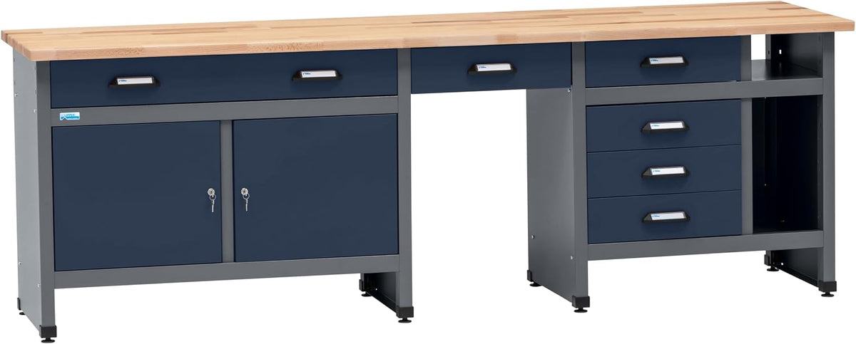Bancada de trabalho, Küpper, Werkbank, 300 kg, 240 × 84 × 60cm, 25 kg, 2 cm, 240 cm, altura regulável, regulável, DunkelAzul, para uso diário