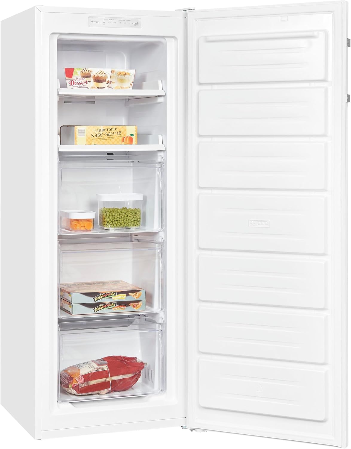 Congelador vertical, Exquisit, 161 L, 5 Cm, Classe C, com gavetas, com prateleiras, com rodas, Branco, para uso diário
