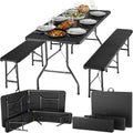 Mesa, tectake, 3-teiliges, 180cm, dobrável, aço, ratã, Preto, para uso diário