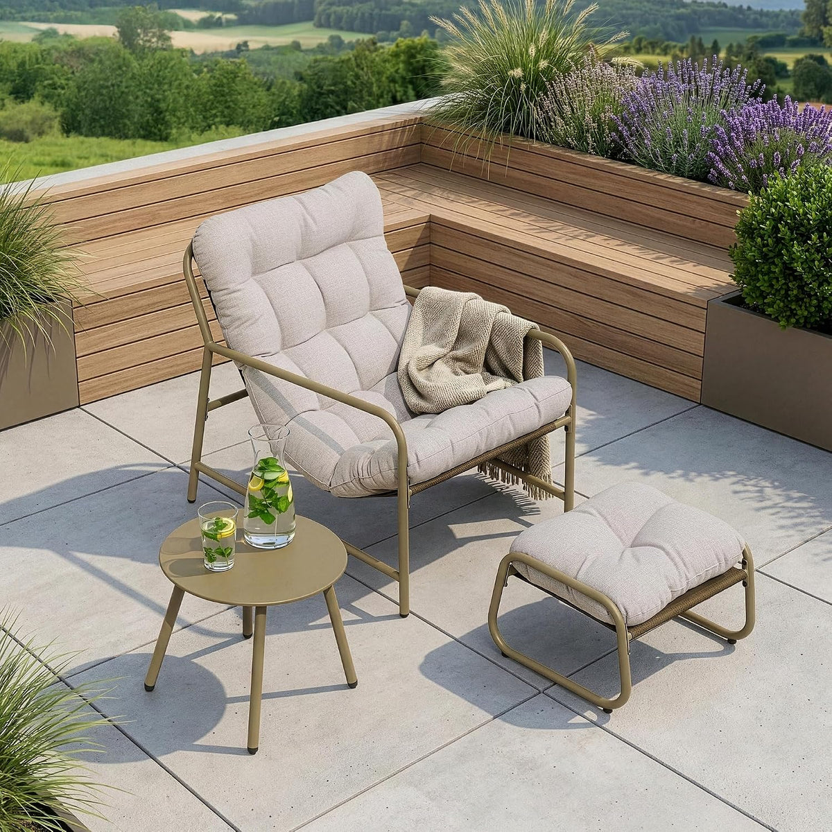 Conjunto de mobiliário de jardim, en.casa, aço, Cinzento, para jardim e exterior