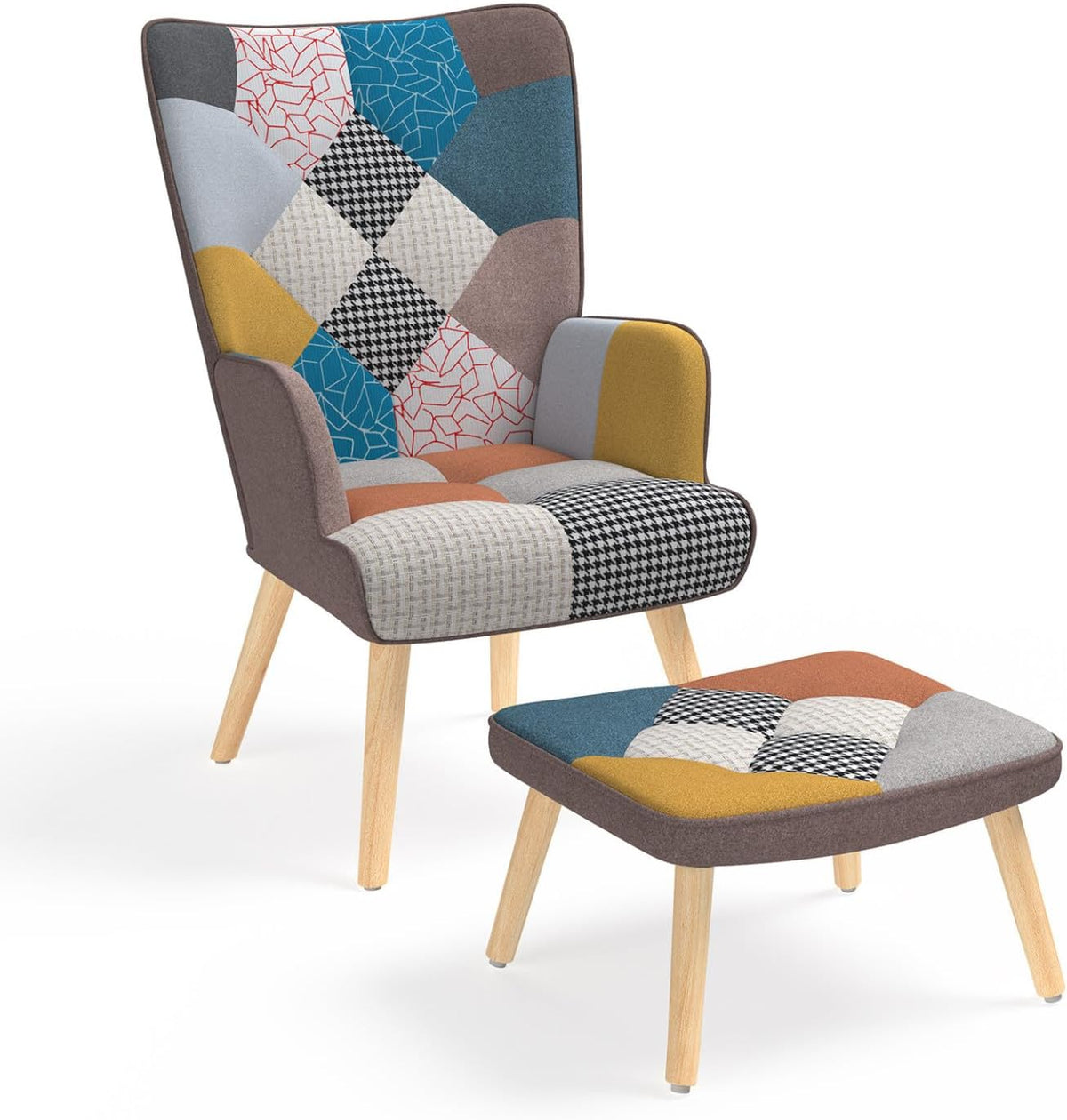 Poltrona, IDMarket, 71 cm, 75 cm, 94,5 cm, 7,5 kg, madeira, poliéster, Multicolor, para a sala