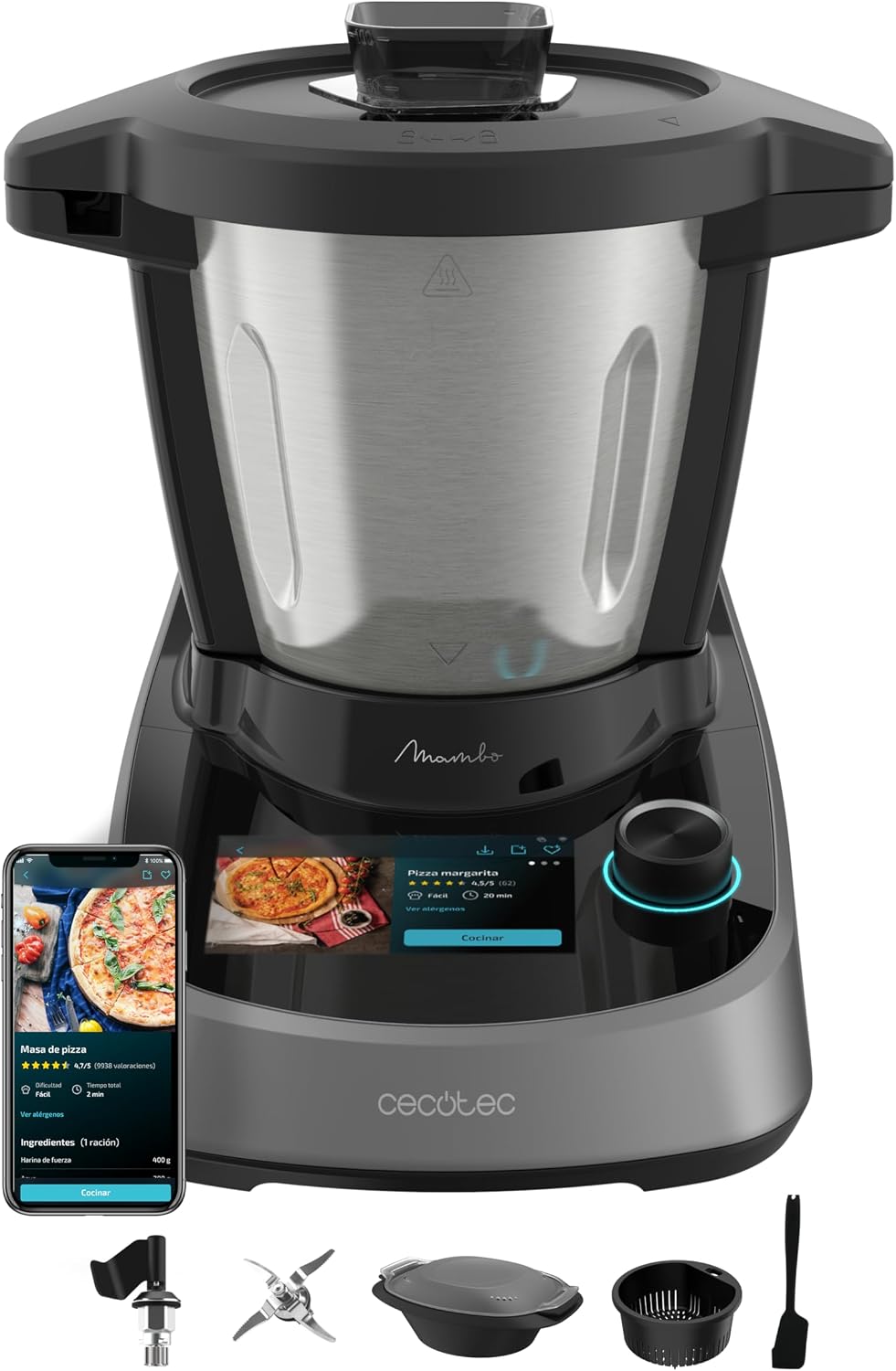 Cecotec, Robô de cozinha, 3,3 L, 2,3 L, com ecrã tátil, aço inoxidável, aço, Multicolor, para a cozinha