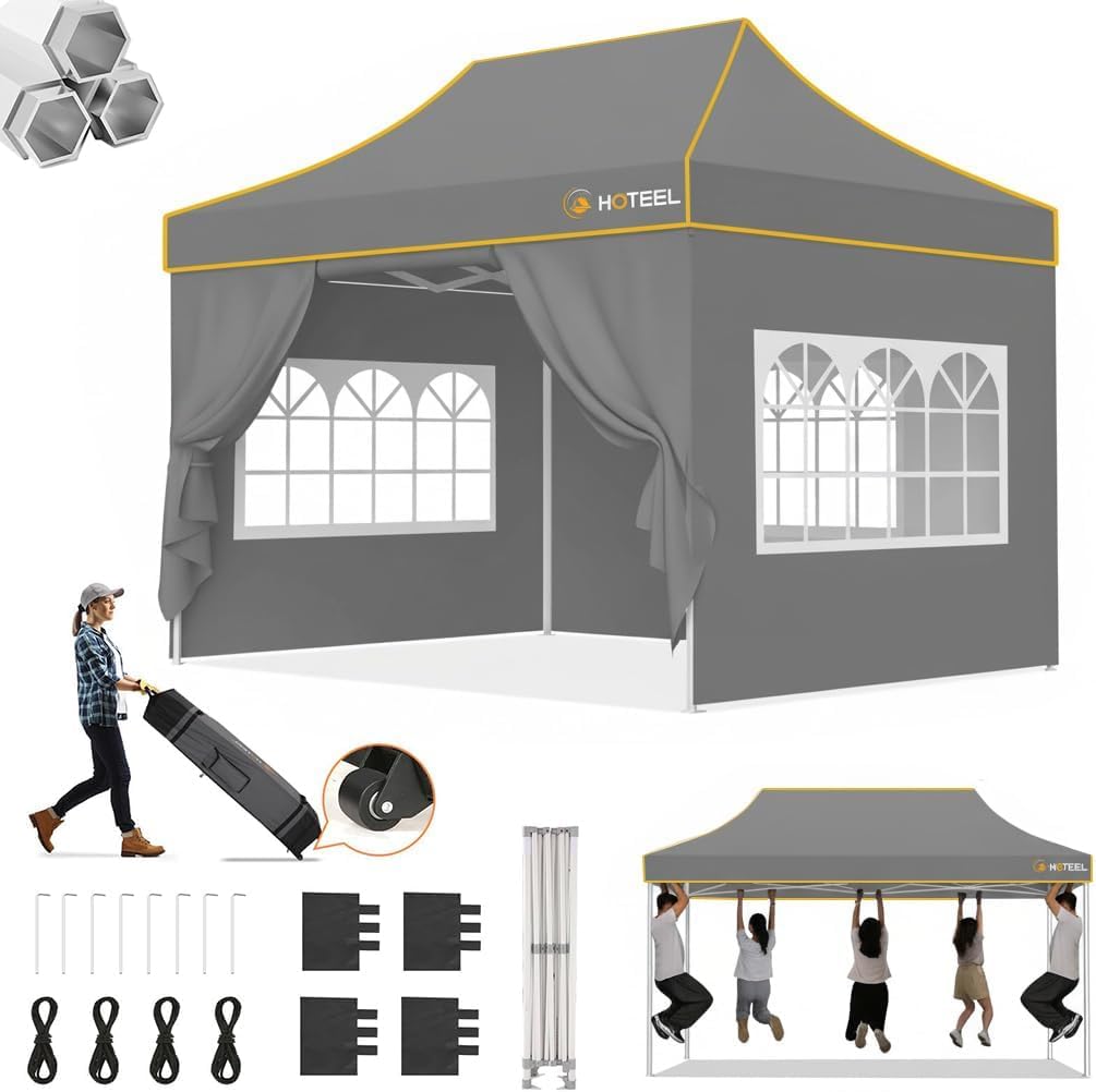 Tenda de jardim, Hoteel, dobrável, resistente à água, com rodas, Cinzento, para utilização no exterior