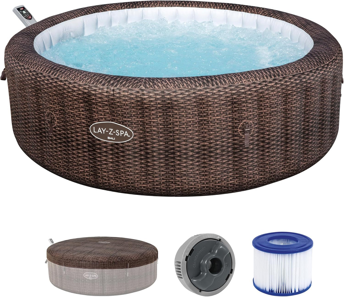 Piscina insuflável, Bestway, Lay-Z-SPA, 71 cm, 216 × 71 cm, 171 cm, 1.325 l/h, dobrável, com temporizador, com controlo por aplicação, ratã, Natural