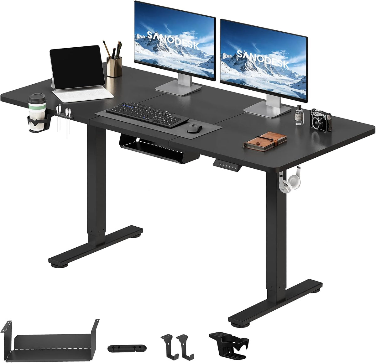 Secretária, SANODESK, 140 × 60 cm, 60 cm, 118 cm, 100 kg, 50 dB, altura regulável, regulável, Mehrfarbig, para uso diário