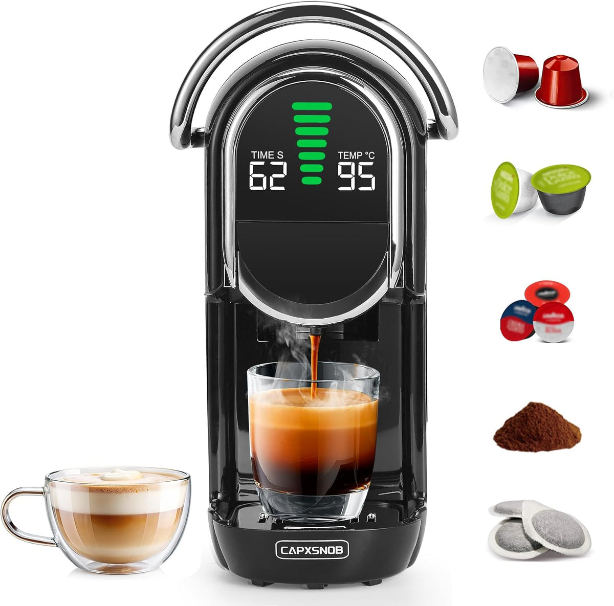 Máquina de café, CAPXSNOB, Magician1, 1450 W, 44 mm, 28,5 cm, 0,6 L, 27,4 × 14,4 × 28,5 cm, com iluminação LED, Creme, para a cozinha