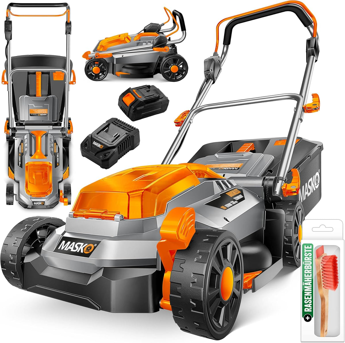 Corta-relva, MASKO, 4Ah, 33cm, 30L, 4,0 Ah, dobrável, altura regulável, regulável, aço, Mehrfarbig, para utilização no exterior